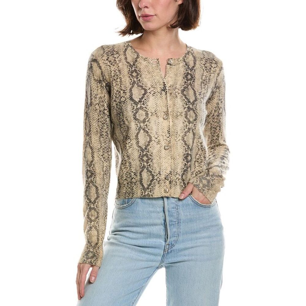 Frame Denim Womens Frame The Cashmere Snake Cardigan, Brown